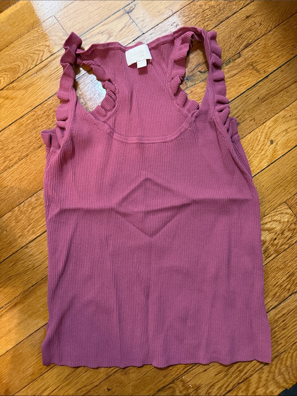 J. Crew Mauve Ribbed Tank with Ruffle Straps